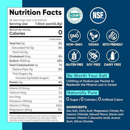 Venture Pal High Sodium Sugar-Free Electrolyte Powder Packets - Hydration Packets with Sodium, Potassium & Magnesium | Zero Calories | Vegan, Keto, and Paleo Friendly | 30 Sticks