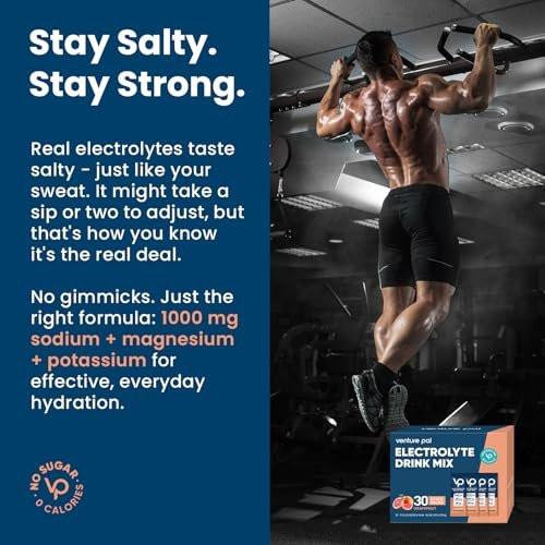 Venture Pal High Sodium Sugar Free Electrolytes Powder Packet - Hydration Packets with Vitamin, Sodium & Potassium | Zero Calories | Vegan, Keto & Paleo Friendly Electrolyte Drink Mix - 30 Sticks - görsel 1