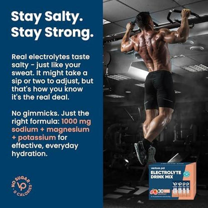 Venture Pal High Sodium Sugar Free Electrolytes Powder Packet - Hydration Packets with Vitamin, Sodium & Potassium | Zero Calories | Vegan, Keto & Paleo Friendly Electrolyte Drink Mix - 30 Sticks