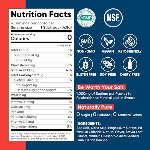 Venture Pal High Sodium Sugar-Free Electrolyte Powder Packets - Hydration Packets with Sodium, Potassium & Magnesium | Zero Calories | Vegan, Keto, and Paleo Friendly | 30 Sticks - görsel 12