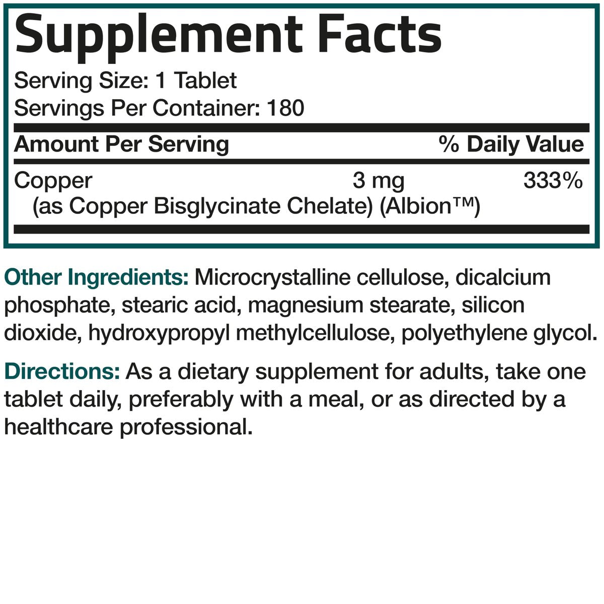 Bronson Copper Glycinate 3mg Chelated Superior Absorption Non-GMO, 180 Vegetarian Tablets - görsel 6