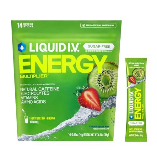 Liquid I.V.® Hydration Multiplier Sugar-Free + Energy - Strawberry Kiwi | Electrolyte Powder Drink Mix | 1 Pack (14 Servings) - görsel 9