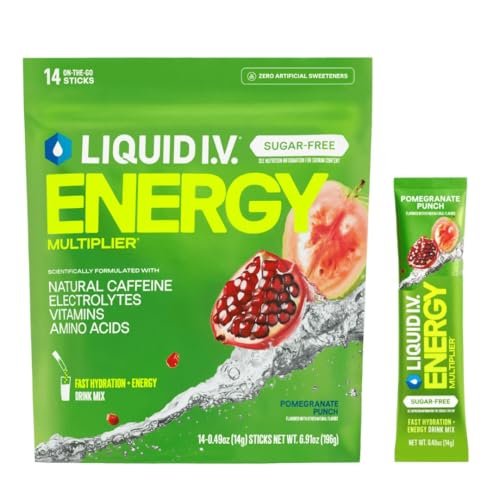 Liquid I.V.® Hydration Multiplier Sugar Free + Energy - Pomegranate Punch | Electrolyte Powder Drink Mix | 1 Pack (14 Servings) - görsel 2