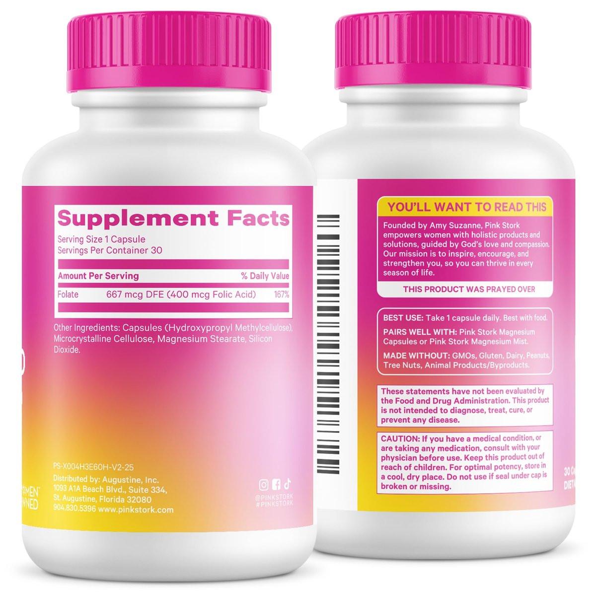 Pink Stork Folic Acid Supplement for Women – 400mcg, Daily Vitamin B9 for Prenatal & Fertility Support, Supports Red Blood Cell Formation & Energy – 30 Vegetarian Capsules - görsel 16