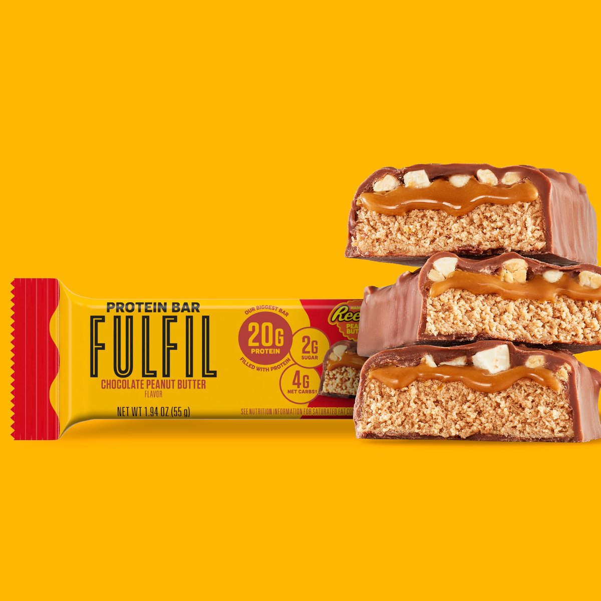 FULFIL Chocolate Peanut Butter Flavored Protein Bar Made with REESE's Peanut Butter, Gluten Free with 20g Protein, Pantry Staples, 12 Count - görsel 2