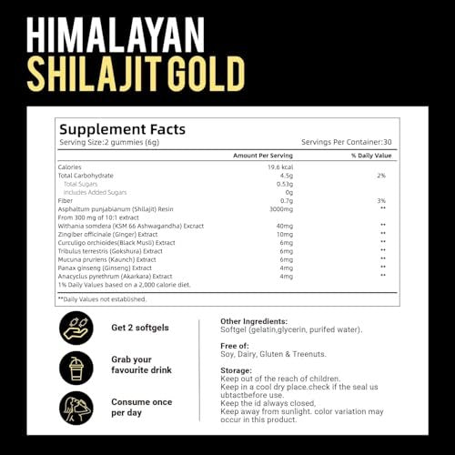 Shilajit Gummies, Pure Himalayan Micronutrient Supplement, Himalayan Premium Ingredient with Shilajit, Ashwagandha, Gokshura, Fulvic Acid & 85+ Trace Minerals for Men & Women (3000MG/1 Bag) - görsel 4
