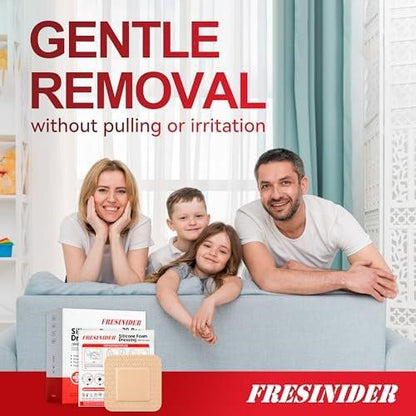 FRESINIDER Silicone Foam Dressing with Adhesive Border, 20 Pack, 2" x 2" Small Foam Wound Dressings, Gentle Silicone Adhesion, Breathable & Comfortable, for Minor Cuts, Burns & Post-Surgical Care