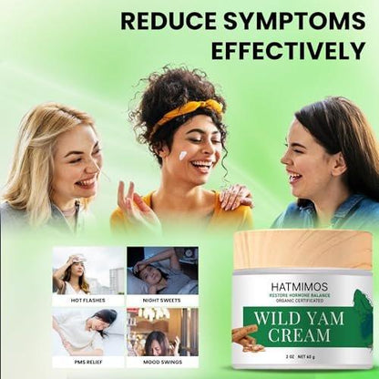 HATMIMOS Wild Yam Cream, 2oz Wild Yam Root Organic Cream, Hormone Balance, Support Perimenopause & Menopause Relief, Progesterone, Wild Yam Cream for Women & Men Unscented for All Skin Type