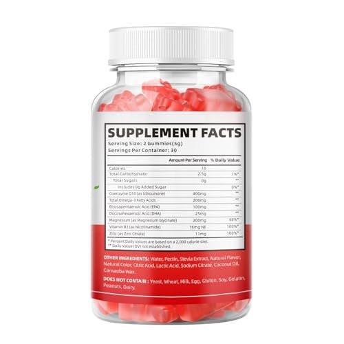 softbear CoQ10 Gummies 400mg Coenzyme Q10 Supplement for Adults, High Absorption coq10 Plus Omega-3, Magnesium, Vitamin B3 & Zinc for Cellular Energy & Antioxidant, Strawberry Flavor 60 Count - görsel 11