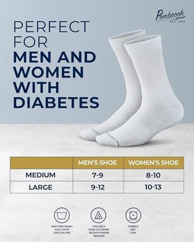 Pembrook Diabetic Socks - 6 Pairs Crew Socks for Women and Men, Size 13-15, White - görsel 4