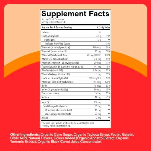 SmartyPants Kids Multivitamin Gummies, Omega 3 (DHA/EPA), Vitamins D3, C, B12, B6, Vitamin A, K & Zinc, Gluten Free, Three Fruit Flavors, 80 Count (40 Day Supply) - görsel 1
