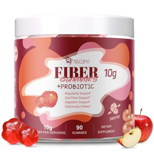 Migcopat Fiber Gummies with Probiotics, 10G Fiber per Serving No Sugar Added Apple Flavor, with 10 Billion CFU Probiotics Blend, Apple Cider Vinegar, Vitamin C, Inulin, Bloating Support 90 Count - görsel 1
