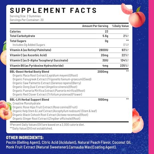 Jovariquethor Booty Gummies for Women - BBL Gummies with Multivitamins and Herbal Extracts - Peach Flavor - 60 Count - görsel 14