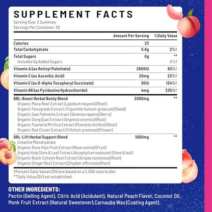 Jovariquethor Booty Gummies for Women - BBL Gummies with Multivitamins and Herbal Extracts - Peach Flavor - 60 Count