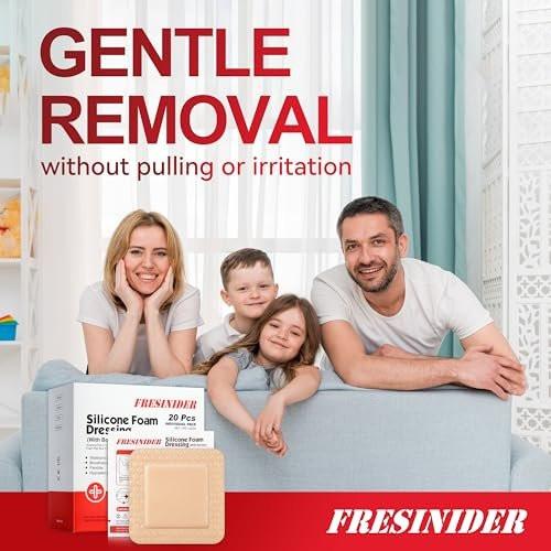 FRESINIDER Silicone Foam Dressing with Adhesive Border – Wound Dressing Bandage – Silicone Foam Pad – Pack of 20 – 3 x 3 Inches Large Waterproof Bandages – Self Adhesive Wound Care and Dressings - görsel 15