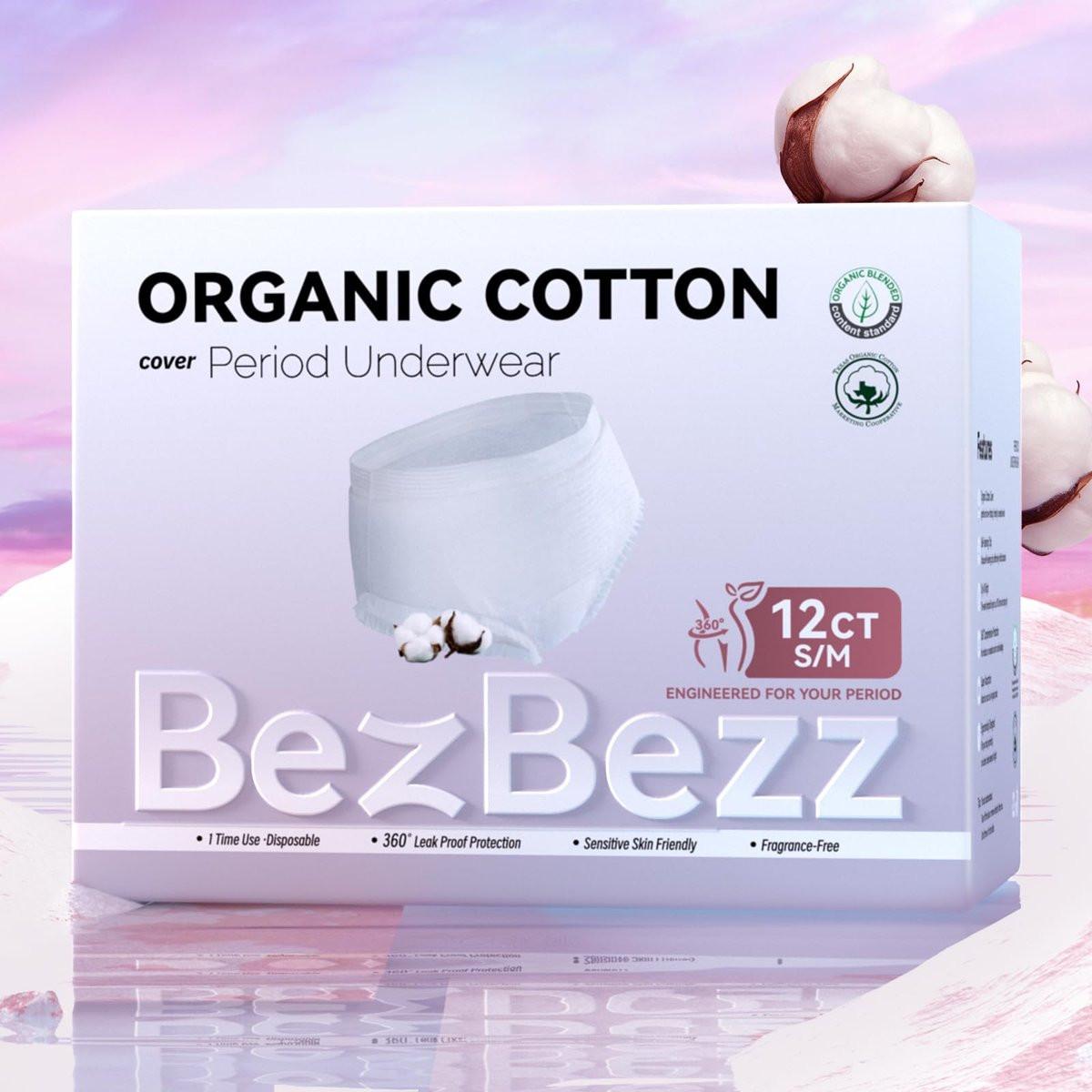 Organic Cotton Disposable Period Underwear for Women, Postpartum Diapers, Incontinence Pads for Sensitive Skin, Unscented, 360° Leakproof Panties Heavy Flow Overnight, Size S/M, 12 Count - görsel 1