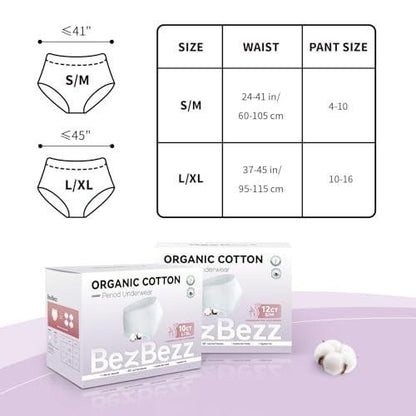 Organic Cotton Disposable Period Underwear for Women, Postpartum Diapers, Incontinence Pads for Sensitive Skin, Unscented, 360° Leakproof Panties Heavy Flow Overnight, Size L/XL, 10 Count
