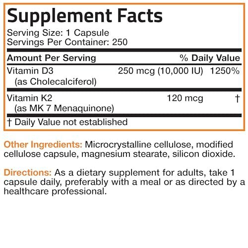 Bronson Vitamin K2 (MK7) with D3 Extra – Count: 250 Capsules per bottle – Image 12