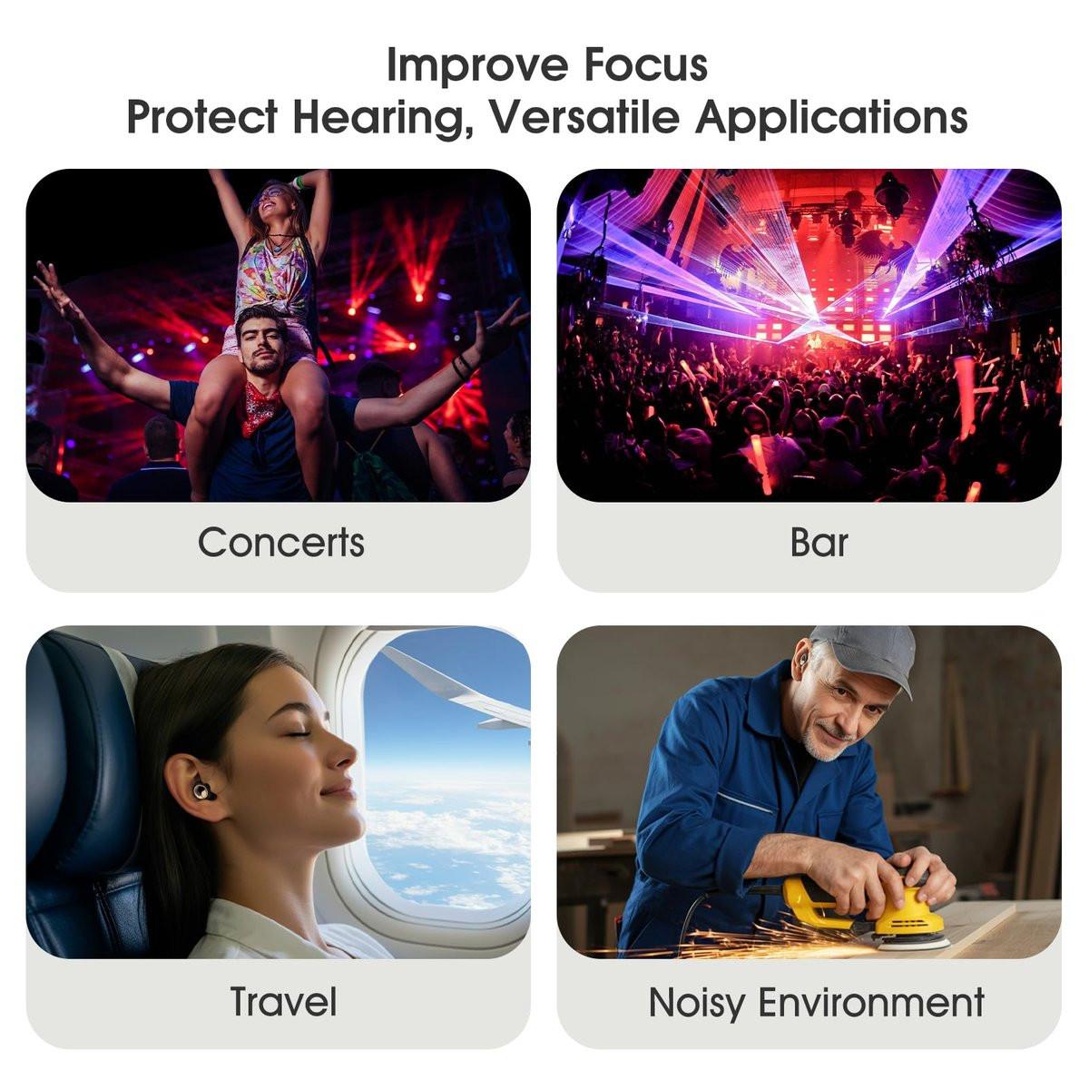 Vosaf Ear Plugs for Sleeping, 45dB Silicone Ear Plugs for Noise Reduction, Reusable Sleeping Noise Cancelling Earplugs for Snoring, Concert & Shooting Ear Protection with 6 Eartips (Black) - görsel 7