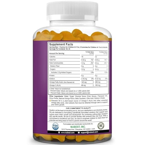 NuBest Omega 3 Gummies for Kids & Teens with Flaxseed Oil | Supports Brain Growth, Mental Clarity, Focus, and Eye Health | No Added Sugar | Orange Flavor | 60 Premium Vegan Gummies | 1 Month Supply - görsel 6
