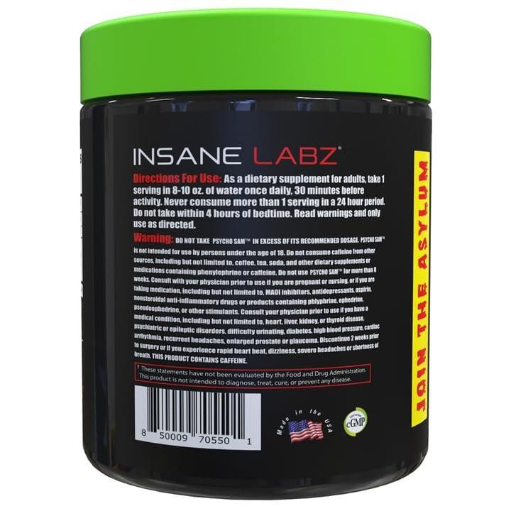 Insane Labz Psycho Sam High Stimulant Pre Workout Powder, Fruit Punch, 30 Servings - görsel 2