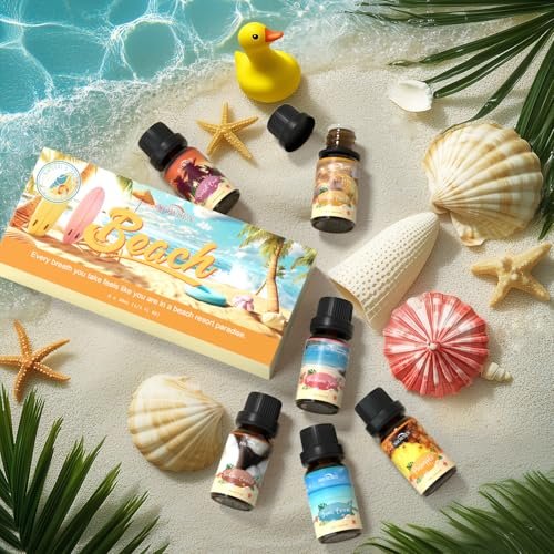 Beach Essential Oils Set, SNOWSEN Fragrance Oil for Diffuser, Candle Making, Soap Making, Spray, Sunbeam Coconut, Pineapple, Ocean Breeze, Sunset Cove, Golden Beach, Hawaiian Sea, Tropical Scented Oil - görsel 14