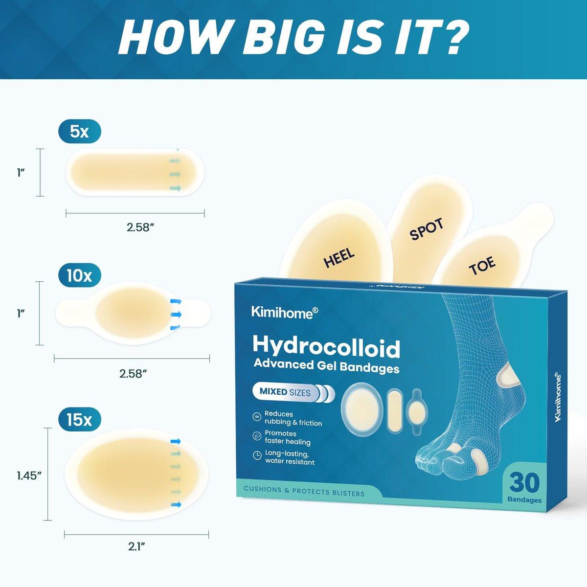 Kimihome Hydrocolloid Blister Bandages for Feet - 30ct Gel Blister Bandages - Blister Cushions for Heel, Toe - Blister Prevention for Travel - Water Resistant Bandages Pads (Heel Pack) - görsel 12