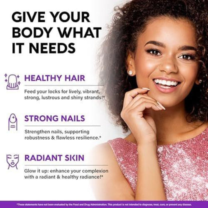 Biotin Gummies with Collagen - Hair Growth Support, Skin, & Nail Strength - for Women & Men - Biotin 10000mcg | Keratin | Hyaluronic Acid | B-Complex | Nettle - Sugar-Free, Mixed Berry - 60 Gummies