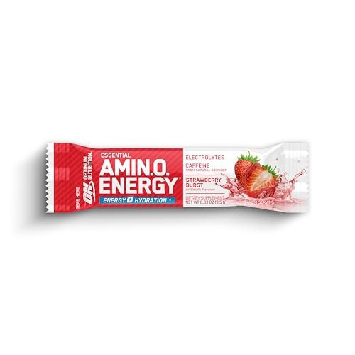 Optimum Nutrition Amino Energy Plus Hydration Packets, On-the-Go Energy Powder Stick Packs, Strawberry Burst, 25 Count - görsel 1