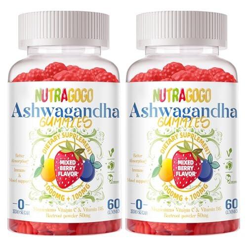 Ashwagandha Gummies & Vitamin D3 Gummy 120 Count - Organic Ashwagandha Supplement for Improve Sleep, Stress Relief & Mood Calm (Mixed Berry, Vegan, Plant Based, Gluten-Free & Gelatin Free) Pack of 2 - görsel 2