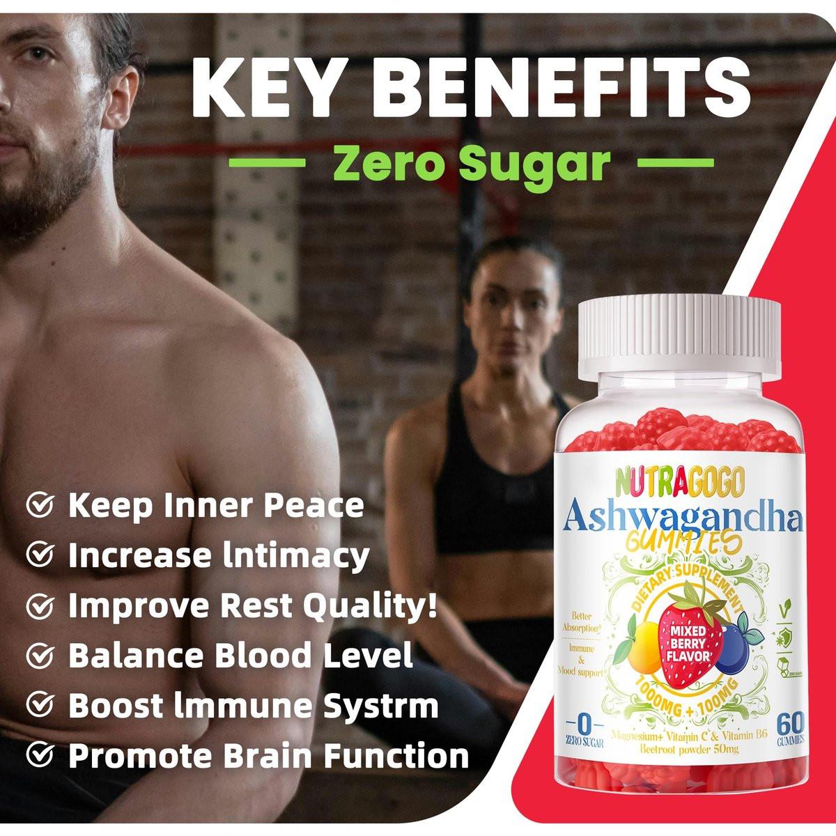 Ashwagandha Gummies & Vitamin D3 Gummy 120 Count - Organic Ashwagandha Supplement for Improve Sleep, Stress Relief & Mood Calm (Mixed Berry, Vegan, Plant Based, Gluten-Free & Gelatin Free) Pack of 2 - görsel 7