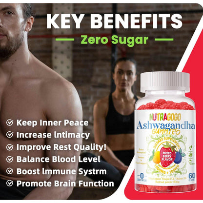 Ashwagandha Gummies & Vitamin D3 Gummy 120 Count - Organic Ashwagandha Supplement for Improve Sleep, Stress Relief & Mood Calm (Mixed Berry, Vegan, Plant Based, Gluten-Free & Gelatin Free) Pack of 2