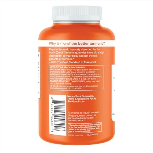 Qunol Turmeric Gummies, Gummy with 500mg Turmeric Curcumin, Joint Support Supplement, Ultra High Absorption Tumeric Curcumin, Vegan, Gluten Free, 2 Month Supply, 120 Count - görsel 1