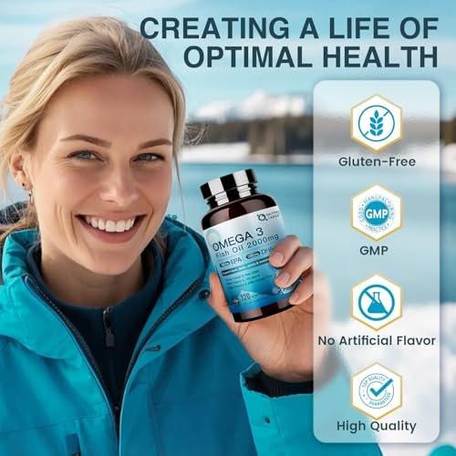 NATURE TARGET Omega 3 Fish Oil 2000mg Softgels with Vitamin D3 & E & A - EPA & DHA- Max-Absorption, Supports Heart, Brain & Immune Health, Non-GMO, 120 Softgels - görsel 3