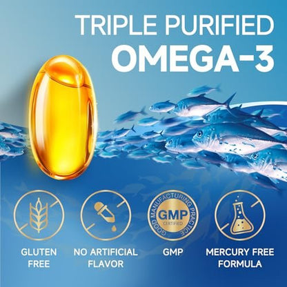Triple Strength Omega-3 Fish Oil 2000mg with Vitamin E – Ultra High-Potency EPA, DHA & DPA Fatty Acids – Supports Heart, Brain, Eye, Skin & Immune Health – Non-GMO, 120 Softgels