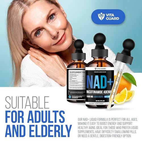 Vita Guard Pure NAD+ Supplements 1000mg Liquid Drops for Women & Men | Nicotinamide Adenine Dinucleotide Boosting Supplement - Natural Lemon & Orange Flavor - görsel 2