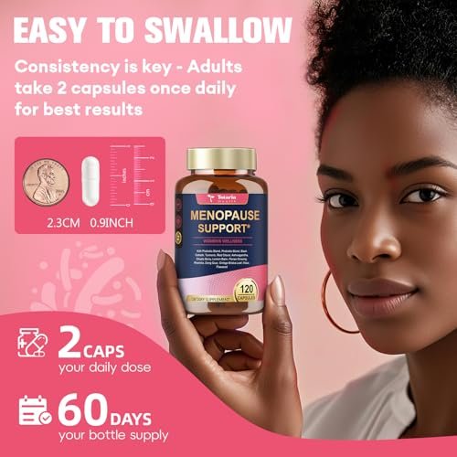 40-in-1 Menopause Supplements for Women, Multibenefit & Complete Black Cohosh for Hot Flashes, Night Sweats & Hormone Balance, w/ Probiotics, DIM, Vitex, Dong Quai, Red Clover and More, 120 Vegan Caps - görsel 13