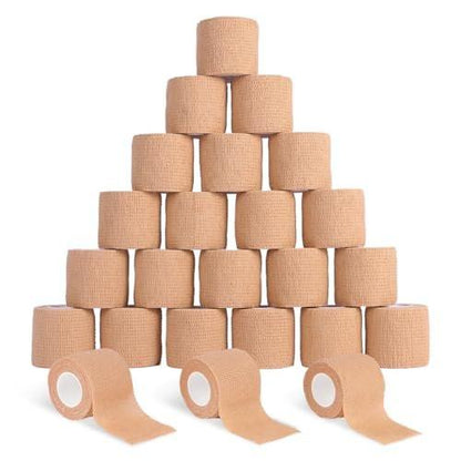Frontline 24 Pack Self Adhesive Bandage Wrap 2" x 5 Yards Athletic Tape Vet Wrap Tattoo Supplies Wrap Medical Supplies Elastic Cohesive Bandage Wrist Ankle Sports Tape (Beige)
