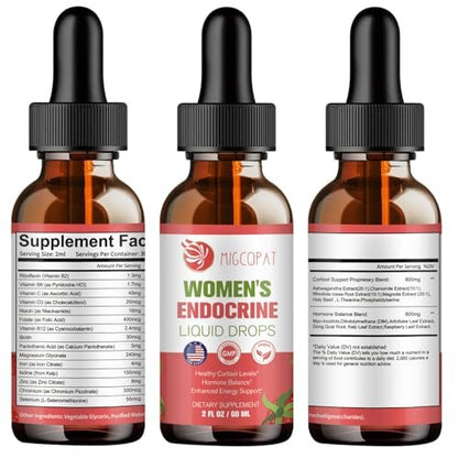 Migcopat Women Endocrine Superfood Supplement Liquid Drops - Supports Healthy Cortisol Levels, Hormonal Balance, Gut Health, Mood, Sleep Support, Multivitamin+Inositols, Rhodiola, DIM