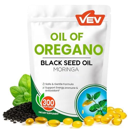 VEV Oil of Oregano with Black Seed Oil & Moringa, Organic, 300 Softgels, Aceite de Orégano, Carvacrol-Rich, Opaque Airtight Packaging, Immune Support Supplement - görsel 2