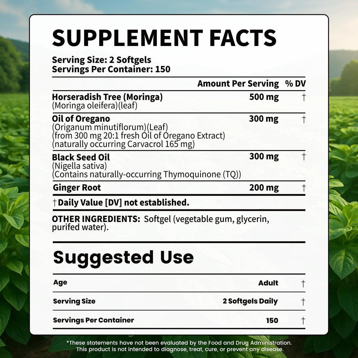 VEV Oil of Oregano with Black Seed Oil & Moringa, Organic, 300 Softgels, Aceite de Orégano, Carvacrol-Rich, Opaque Airtight Packaging, Immune Support Supplement - görsel 3