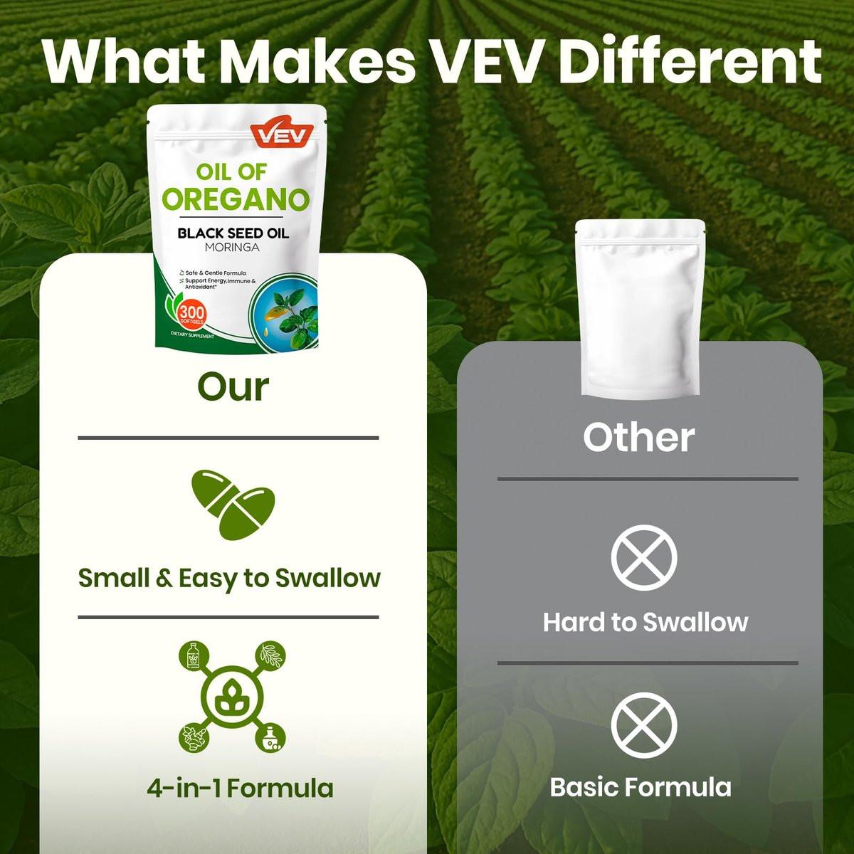 VEV Oil of Oregano with Black Seed Oil & Moringa, Organic, 300 Softgels, Aceite de Orégano, Carvacrol-Rich, Opaque Airtight Packaging, Immune Support Supplement - görsel 9