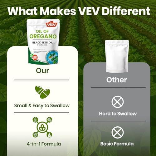 VEV Oil of Oregano with Black Seed Oil & Moringa, Organic, 300 Softgels, Aceite de Orégano, Carvacrol-Rich, Opaque Airtight Packaging, Immune Support Supplement - görsel 10