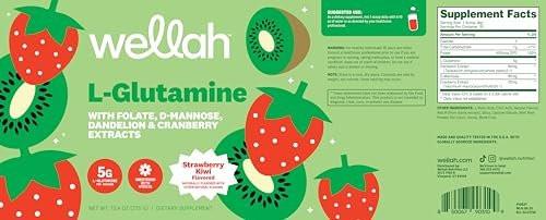Wellah L-Glutamine Powder Strawberry Kiwi (50 Servings) - 5g L-Glutamine Per Serving, Sweetened with Stevia - görsel 3