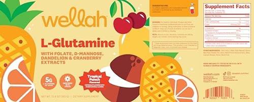 Wellah L-Glutamine Powder Tropical Punch (50 Servings) - 5g L-Glutamine Per Serving, Sweetened with Stevia - görsel 2