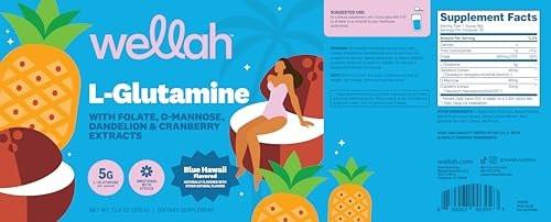 Wellah L-Glutamine Powder Blue Hawaii (50 Servings) - 5g L-Glutamine Per Serving, Sweetened with Stevia - görsel 1