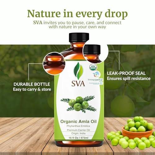 SVA Amla Oil Organic - 16 Fl Oz – 100% Natural Cold Pressed Organic Amla - for Face, Skin Care, Hair Care, Scalp Massage & Body Massage – Carrier Oil - görsel 1