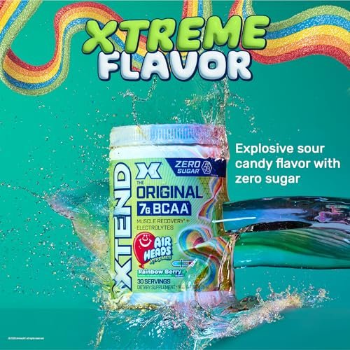 Xtend Original BCAA Powder, 7g BCAAs and 2.5g L-Glutamine for Muscle Recovery, Hydration, and Lean Muscle, Sugar Free Intra and Post Workout Drink, Airheads Xtreme Rainbow Berry, 30 Servings - görsel 1
