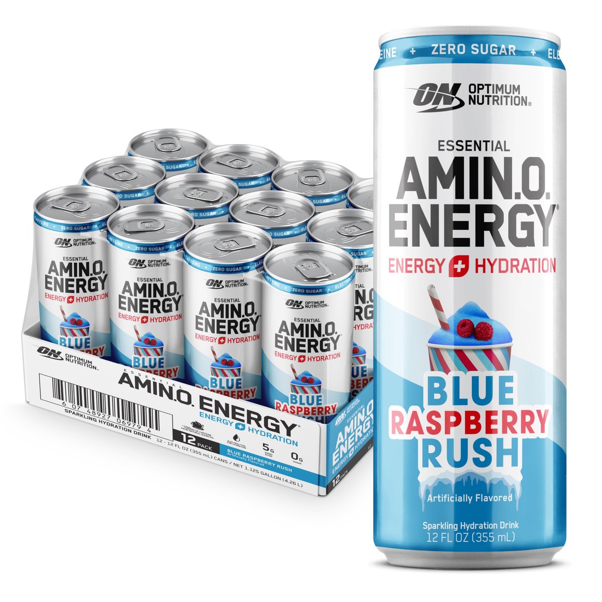 Optimum Nutrition Amino Energy Sparkling Hydration Drink, Electrolytes, Caffeine, Amino Acids, BCAAs, Sugar Free, Blue Raspberry Rush, 12 Fl Oz, 12 Pack - görsel 17