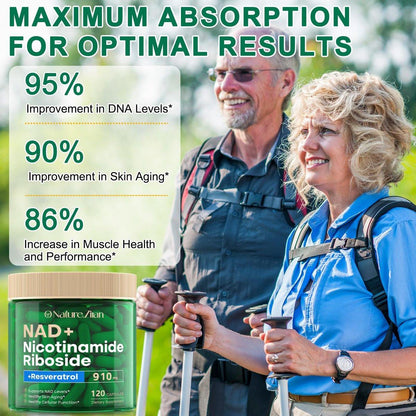 NAD Supplement - NAD+ Nicotinamide Riboside 910 Mg Supplement for Women & Men, Liposomal Nicotinamide Riboside with Resveratrol, for Focus, Boost - 120 Capsules